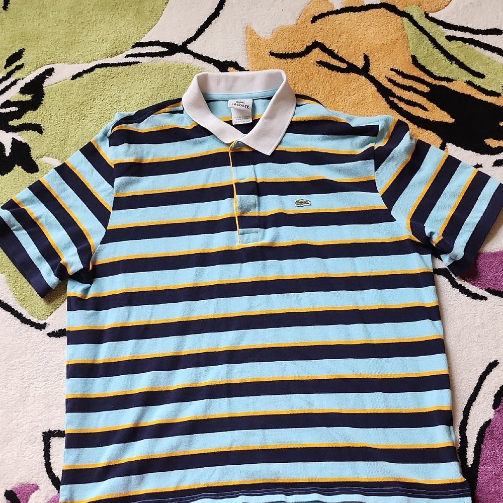 Lacoste Blue and Yellow Polo Shirt Classic Stripes